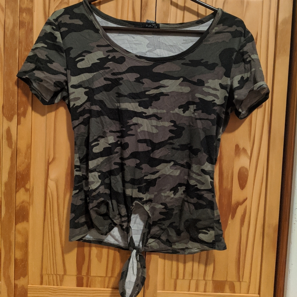 Camo Tie Front Top